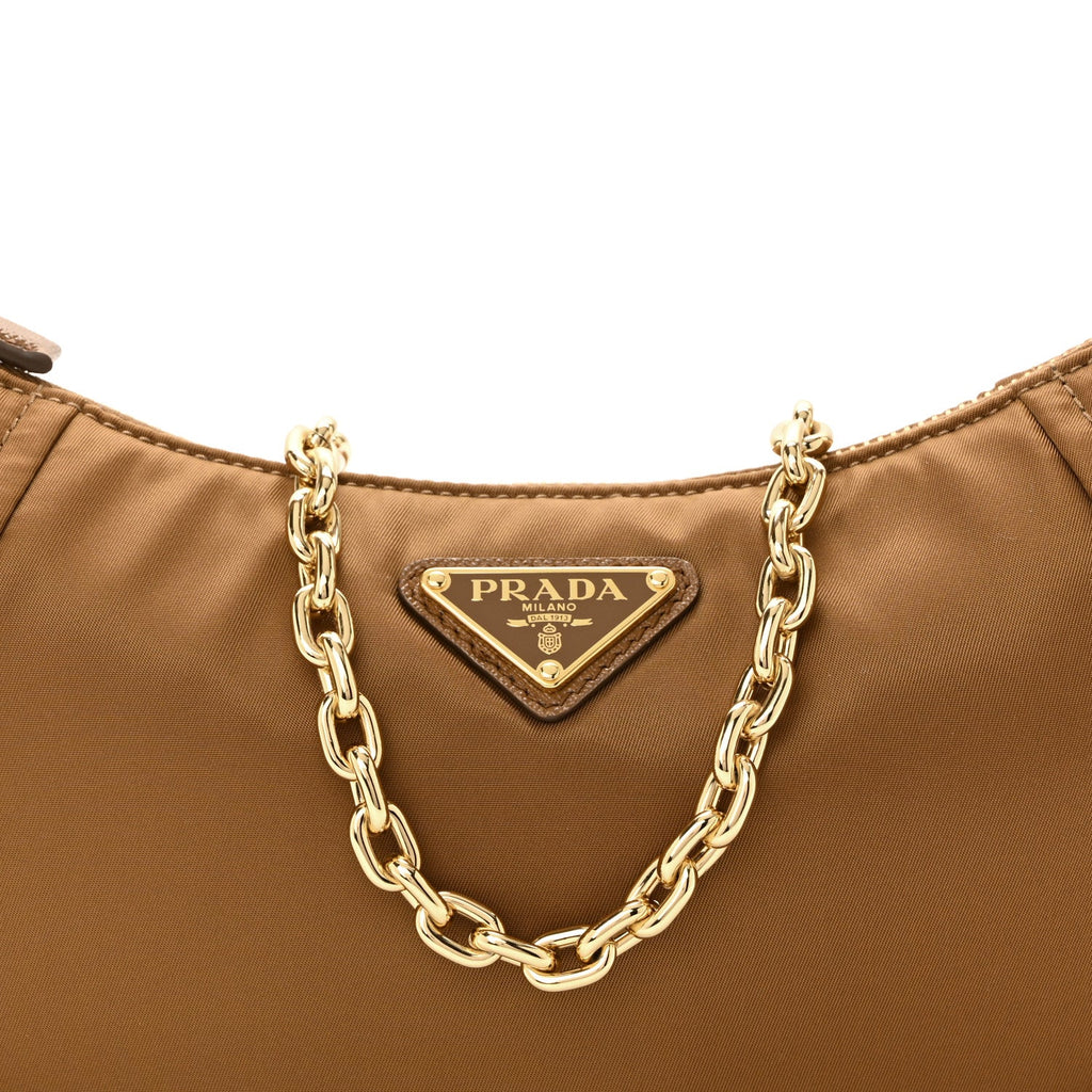 Prada Re-Nylon Saffiano Demi-lune Shoulder Bag Brown