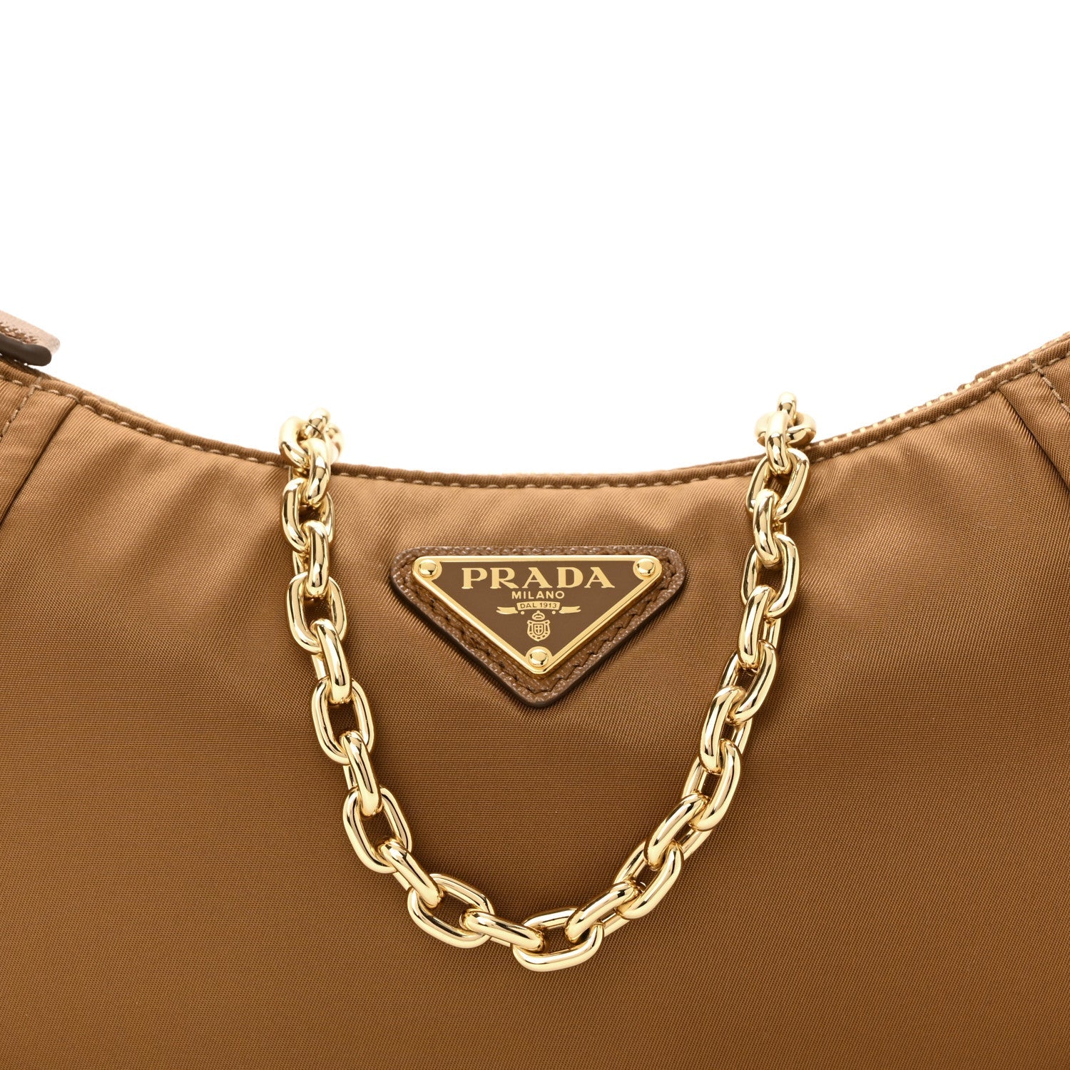Prada Re-Nylon Saffiano Demi-lune Shoulder Bag Brown