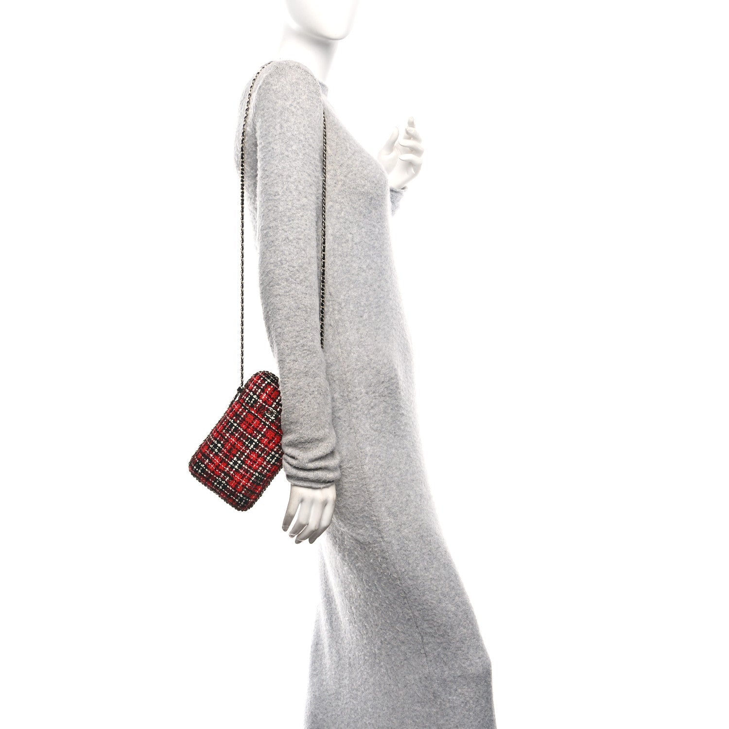 Chanel Tweed Chain Around Phone Holder Red Multicolor