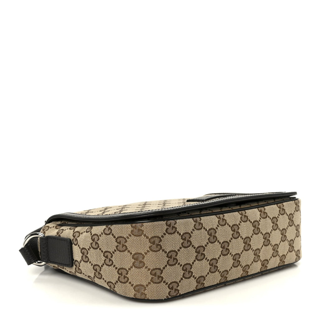 Gucci Monogram Flap Messenger Bag Beige Dark Brown