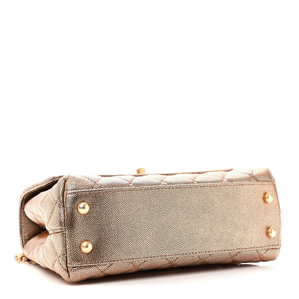 Chanel Metallic Caviar Quilted Mini Coco Handle Flap Gold