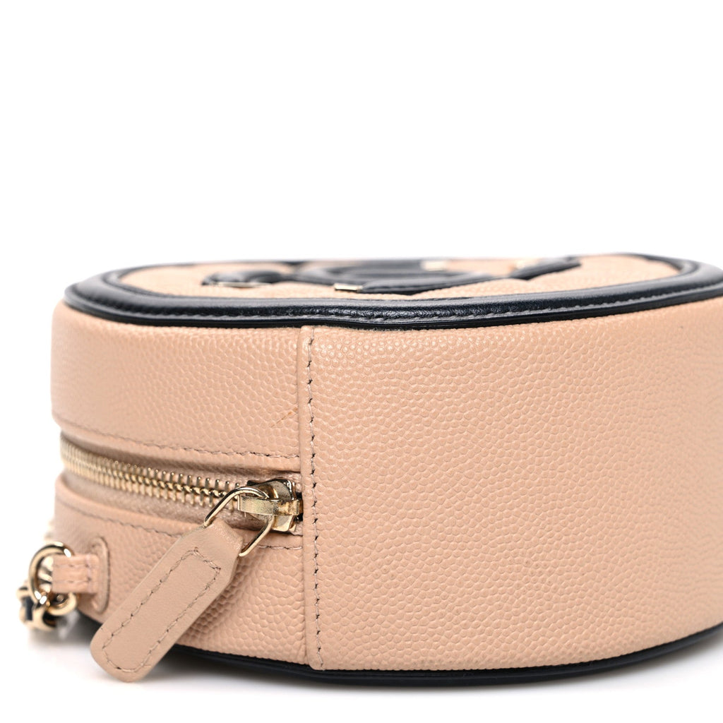 Chanel Caviar Quilted Round Filigree Crossbody Beige Black