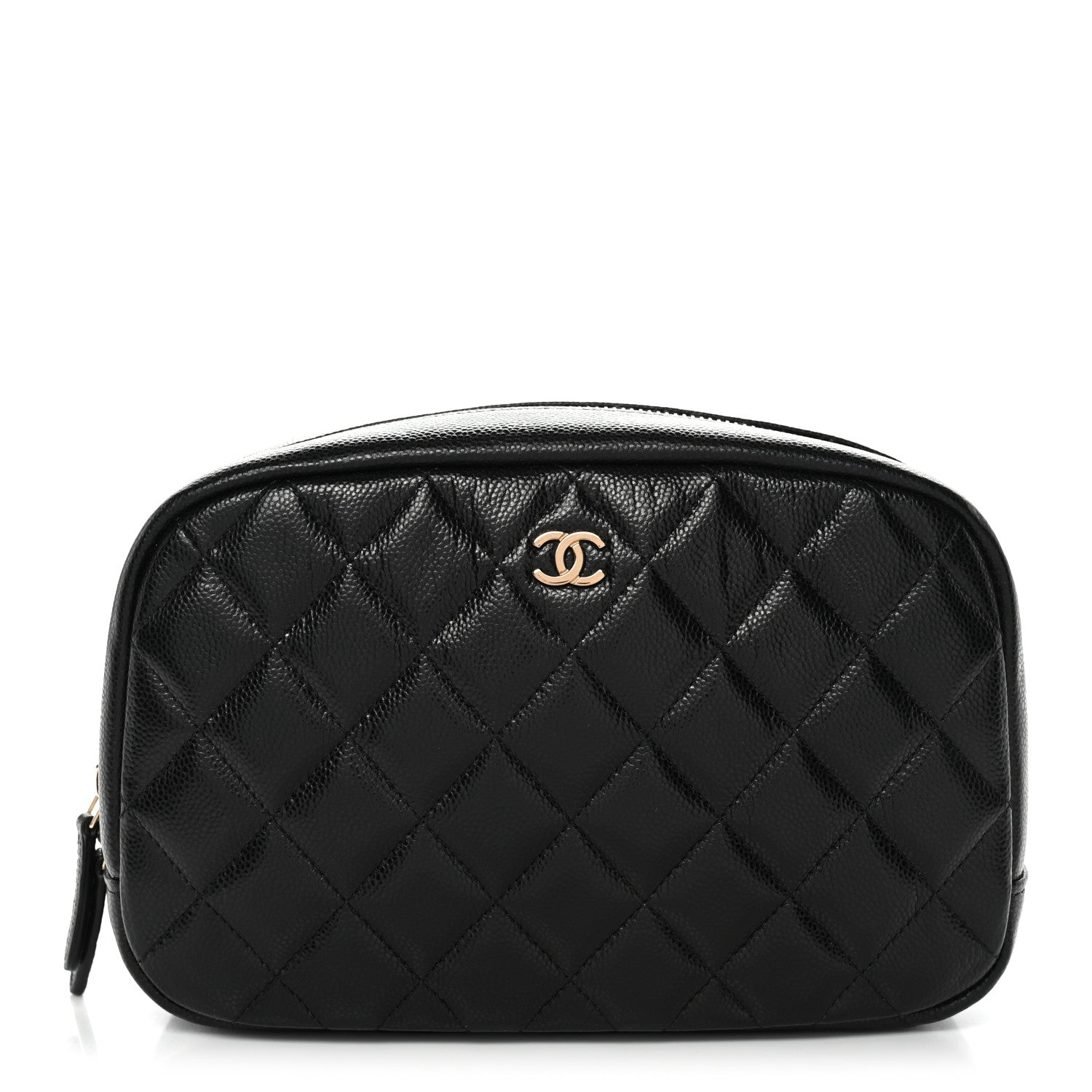 Caviar Quilted Medium Curvy Pouch Cosmetic Case Black