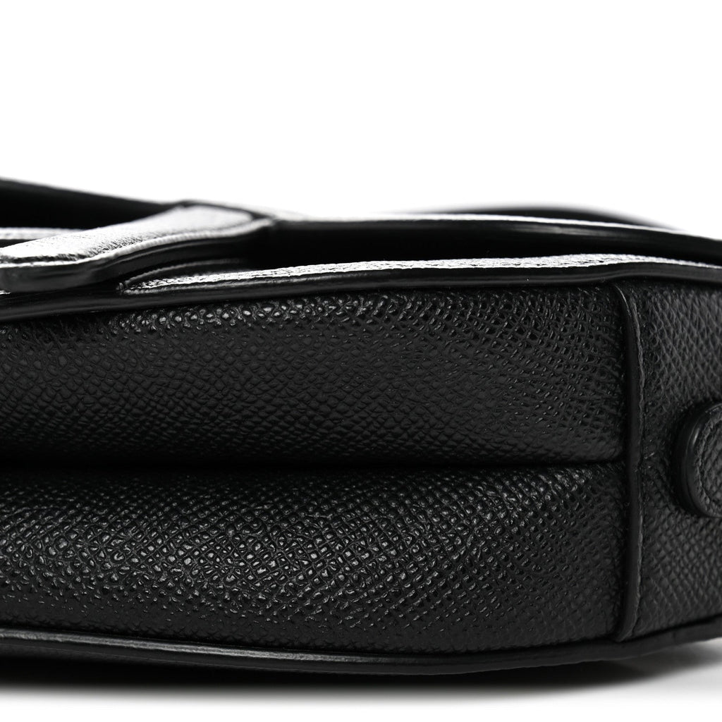 Christian Dior Grained Calfskin Mini Saddle Bag With Strap Black