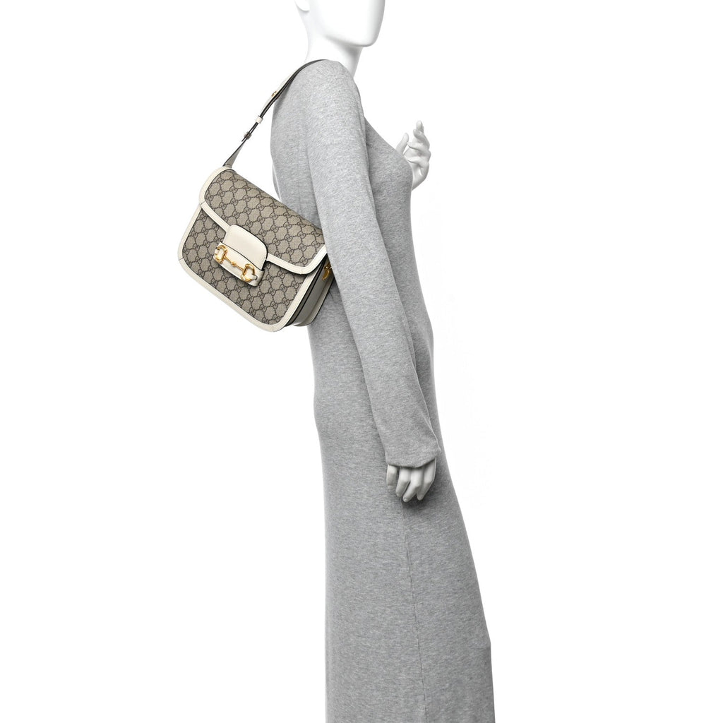 Gucci GG Supreme Monogram Horsebit 1955 Shoulder Bag Beige Mystic White
