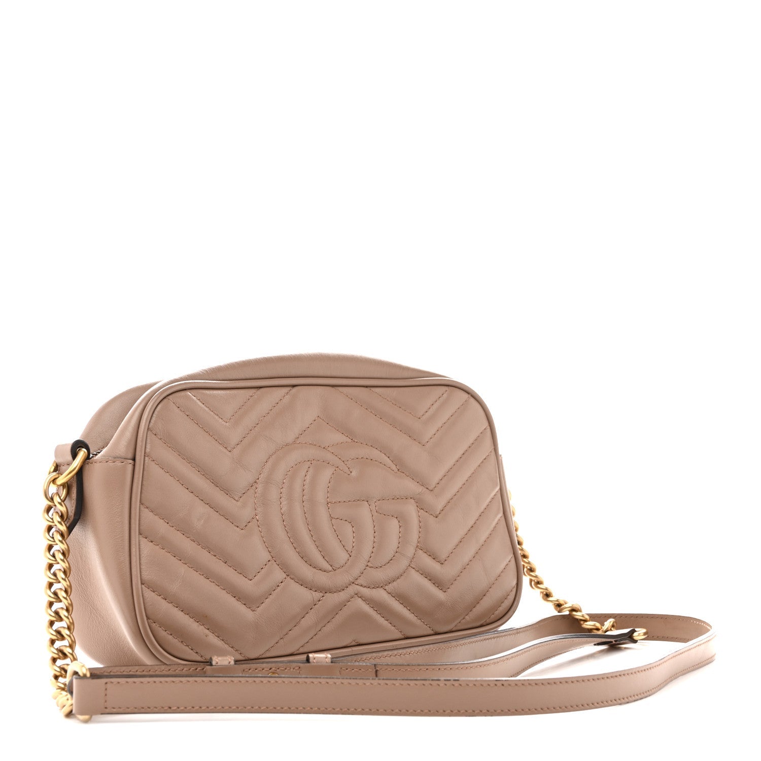 Gucci Calfskin Matelasse Small GG Marmont Chain Shoulder Bag Porcelain Rose