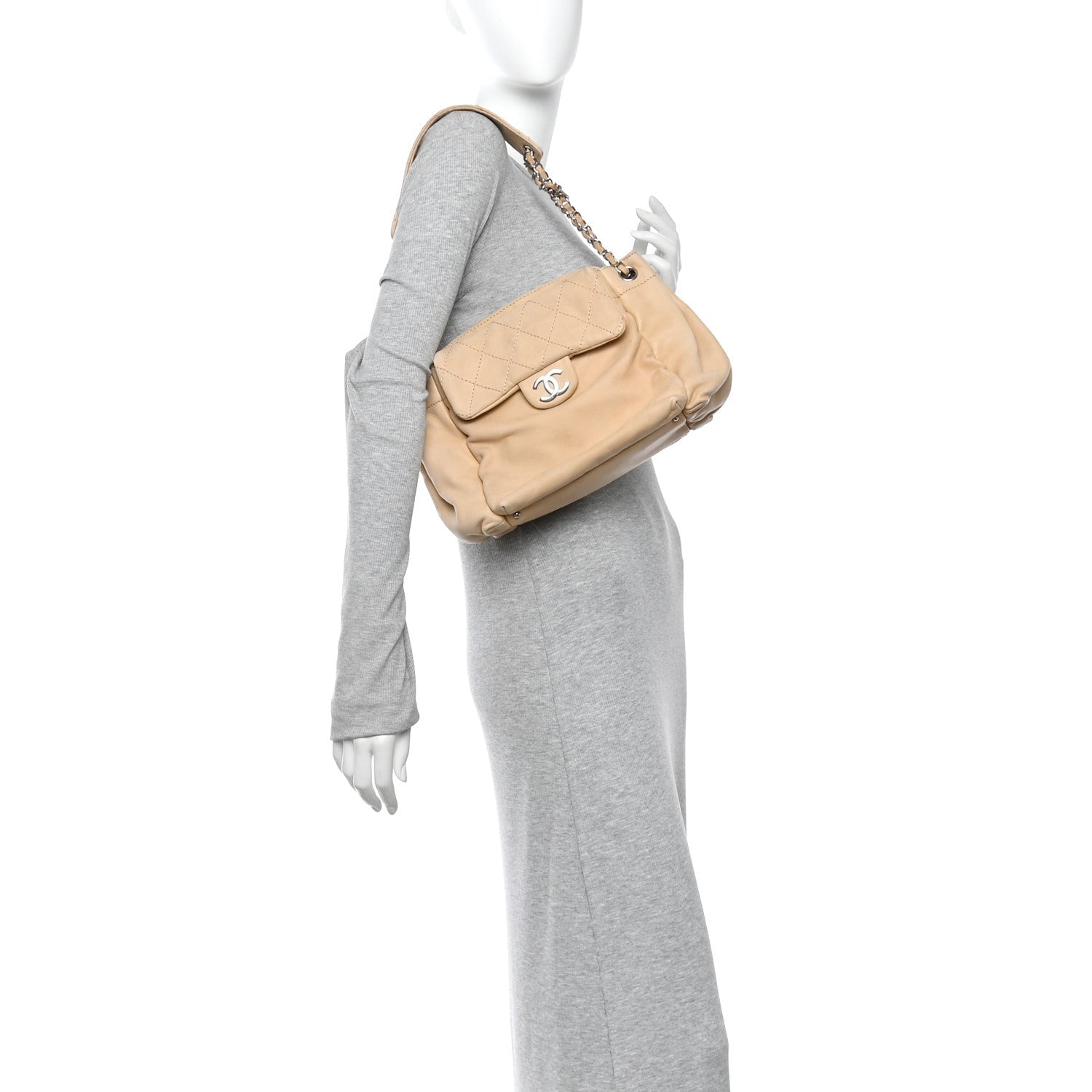 Chanel Lambskin Stitched Accordion Flap Tote Beige