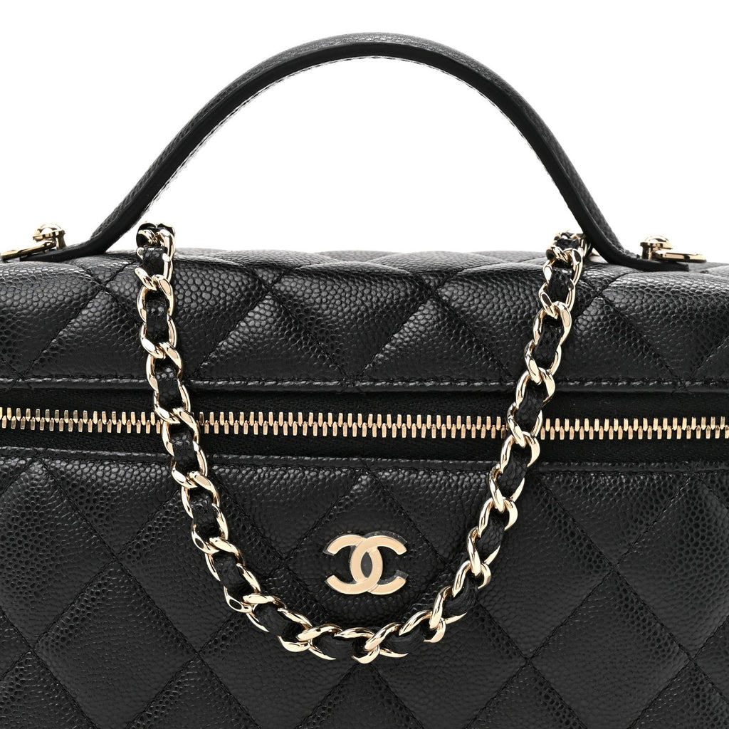 Chanel Caviar Quilted Top Handle Slim Vanity With Chain Black