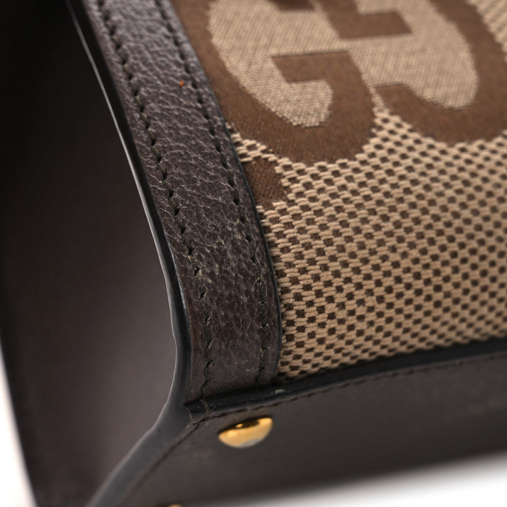 Gucci Monogram Jumbo GG Textured Dollar Calfskin Mini Diana Tote Bag Camel Ebony New Acero