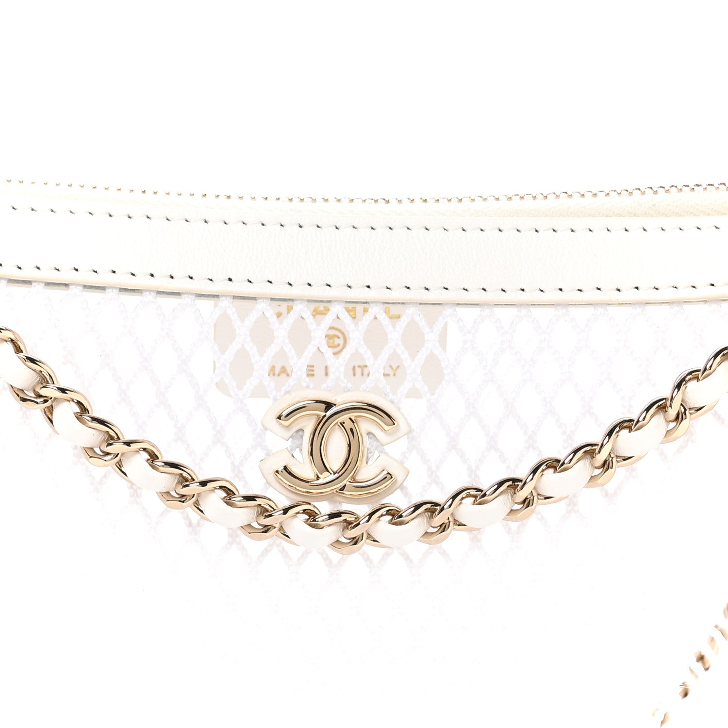 Chanel Mesh Shiny Lambskin Chain Hobo White