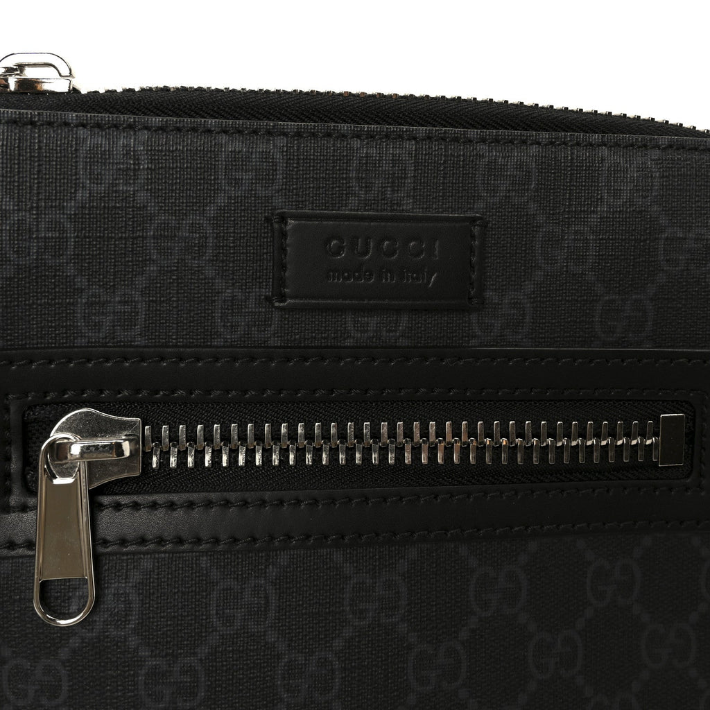Gucci GG Supreme Monogram Web Small Flat Messenger Bag Black Grey