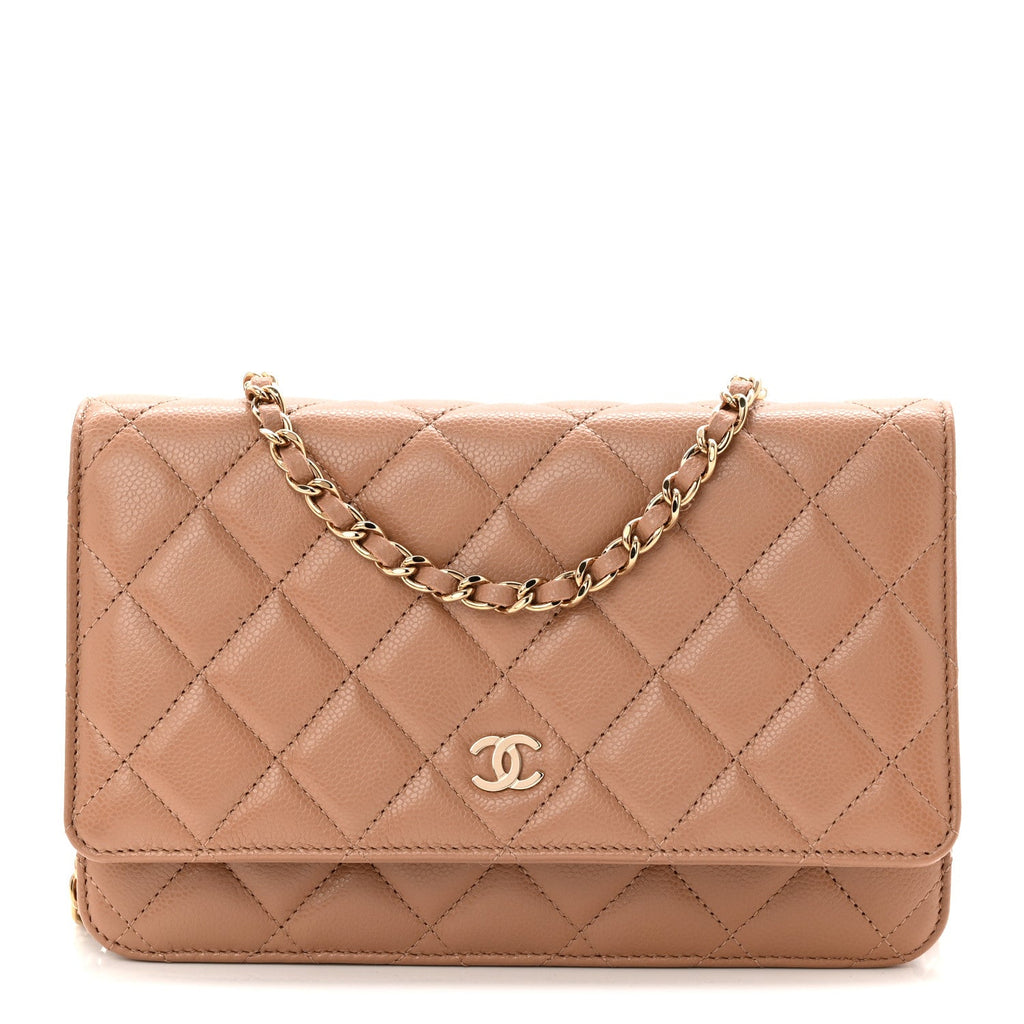 Chanel Caviar Quilted Wallet on Chain WOC Dark Beige