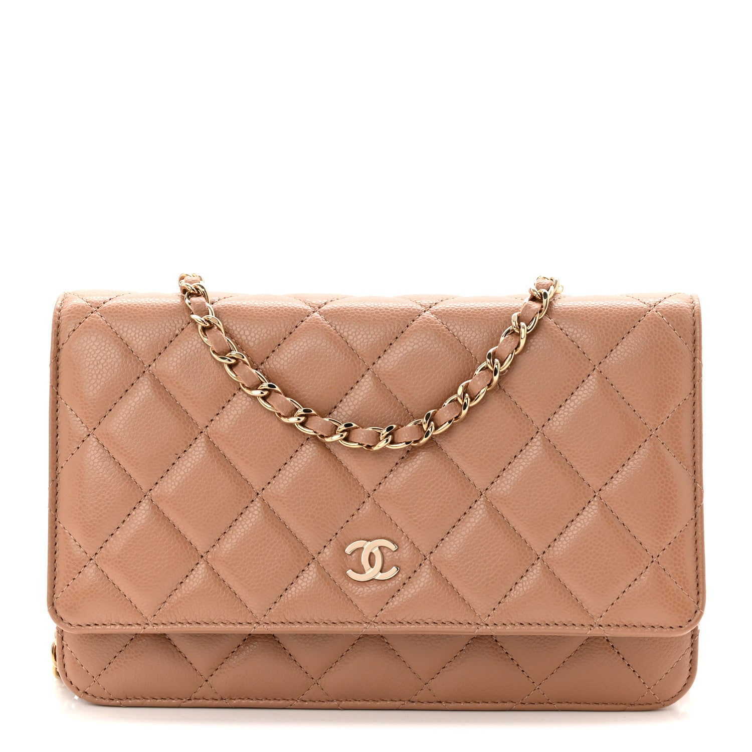 Chanel Caviar Quilted Wallet on Chain WOC Dark Beige