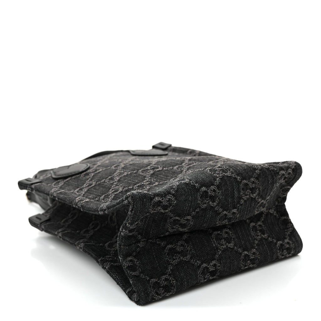 Gucci Denim Cuoio Harness GG Monogram Mini Ophidia Tote Bag Black Medium Grey