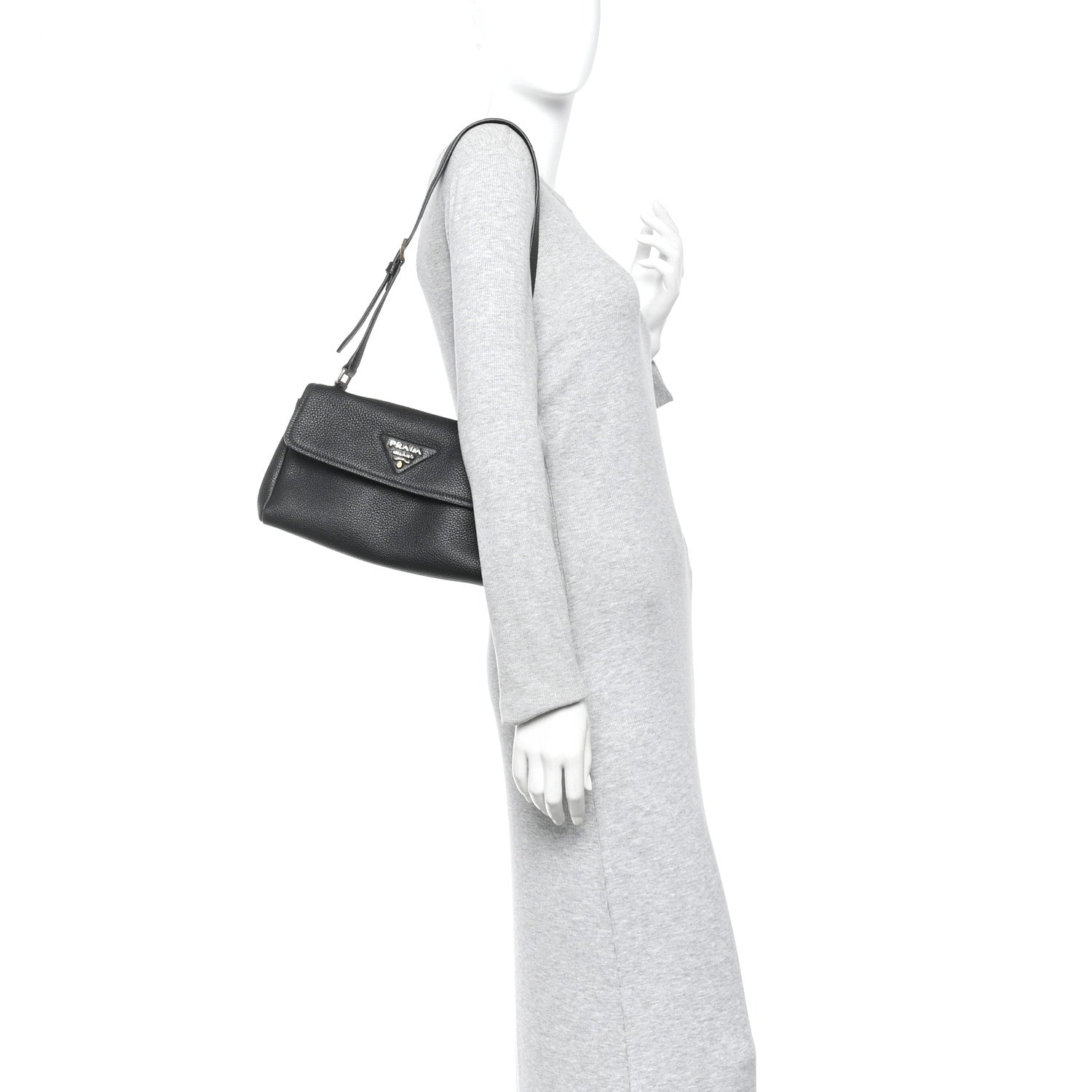 Prada Vitello Daino Soft Flap Shoulder Bag Black