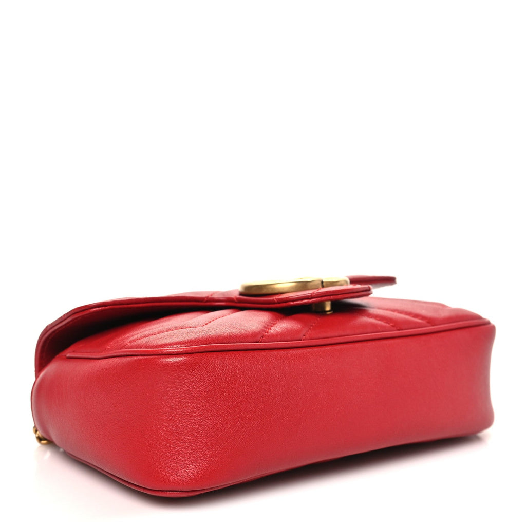 Gucci Calfskin Matelasse Super Mini GG Marmont Shoulder Bag Hibiscus Red