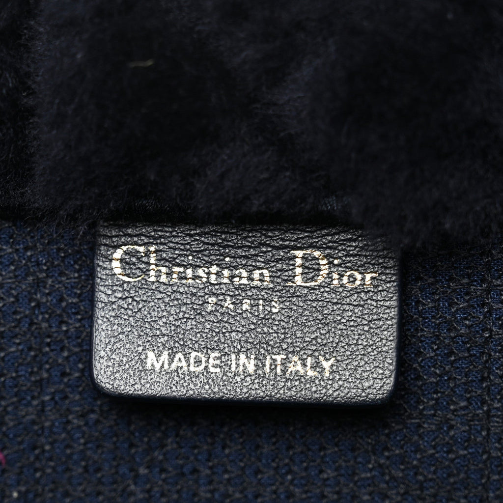 Christian Dior Shearling Cannage Medium Book Tote Deep Blue Natural