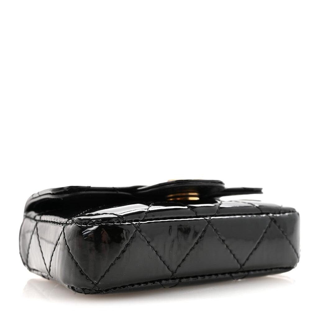 Chanel Patent Enamel Quilted Coco Hearts Clutch With Chain Black