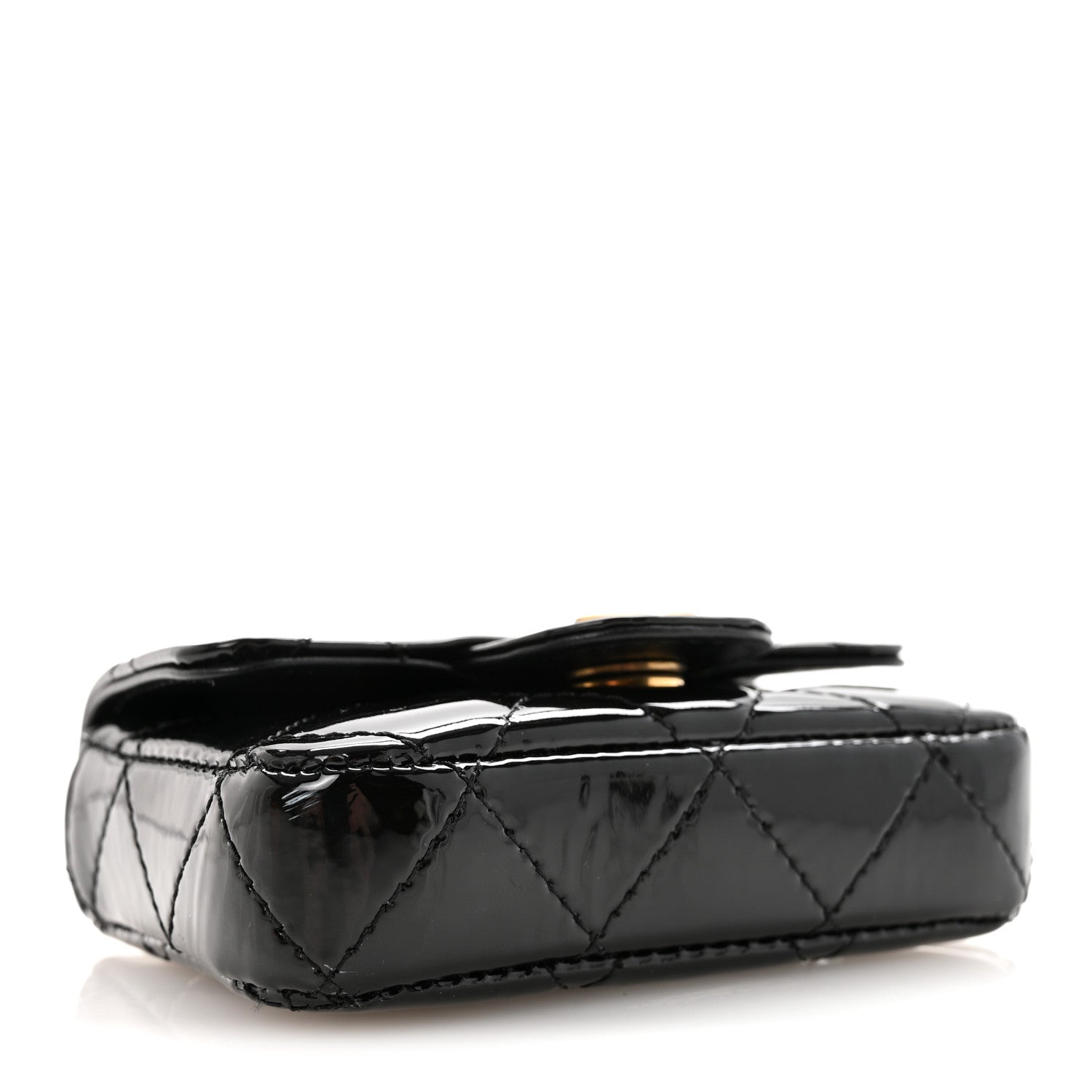 Chanel Patent Enamel Quilted Coco Hearts Clutch With Chain Black