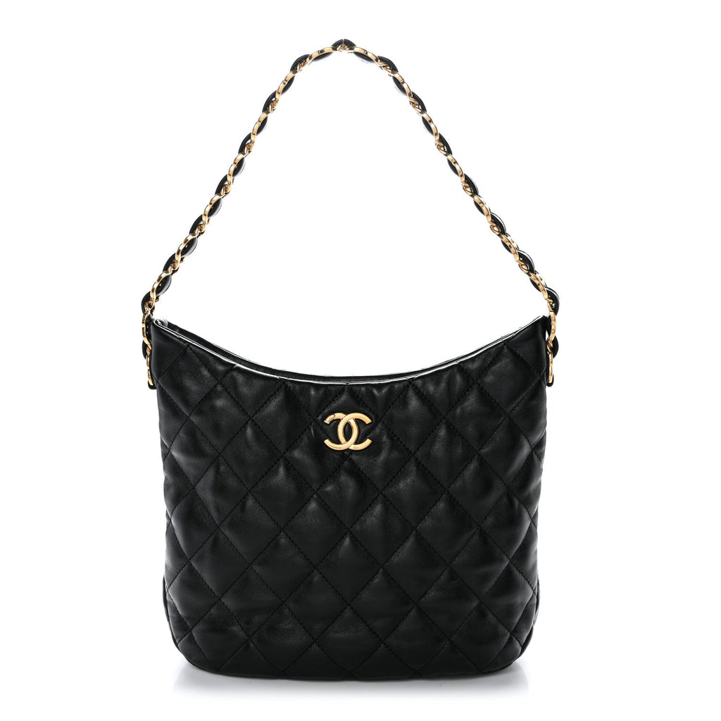 Chanel Lambskin Quilted Large CC Links Hobo Black