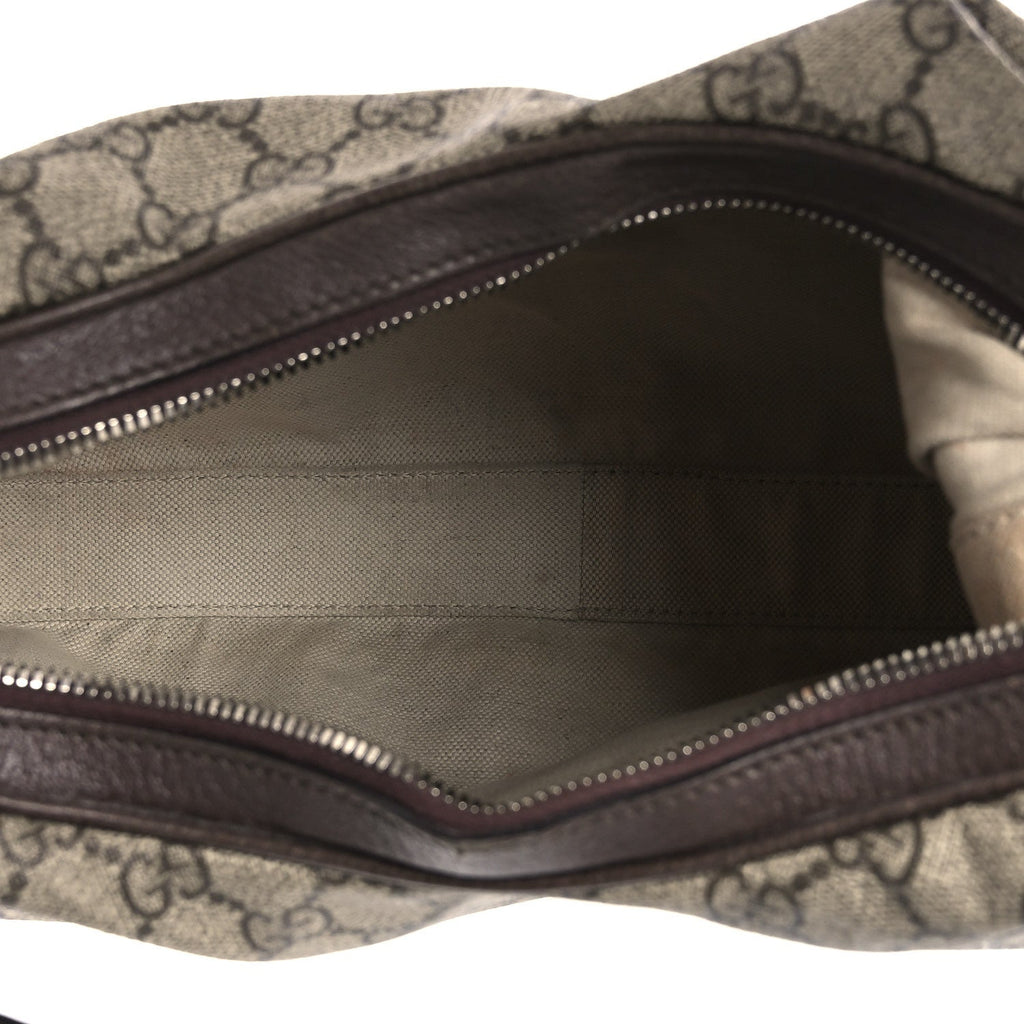 Gucci GG Supreme Monogram Textured Calfskin Web Large Attache Shoulder Bag Beige Ebony New Acero