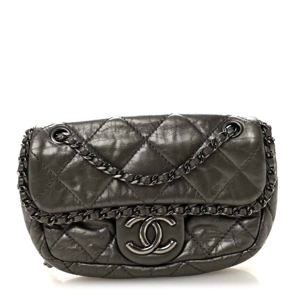 Chanel Metallic Aged Calfskin Mini Chain Me Flap Pewter