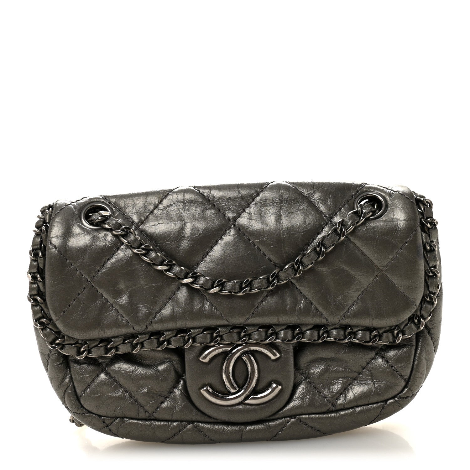 Chanel Metallic Aged Calfskin Mini Chain Me Flap Pewter