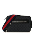 Gucci GG Supreme Monogram Calfskin Web Medium Messenger Bag Black Grey