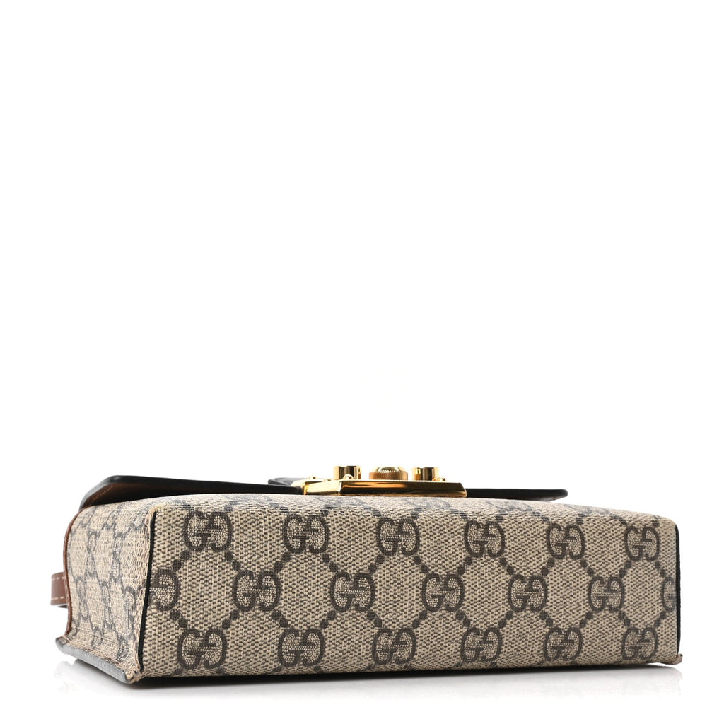 Gucci GG Supreme Monogram Calfskin Mini Padlock Top Handle Shoulder Bag Beige Black Cuir