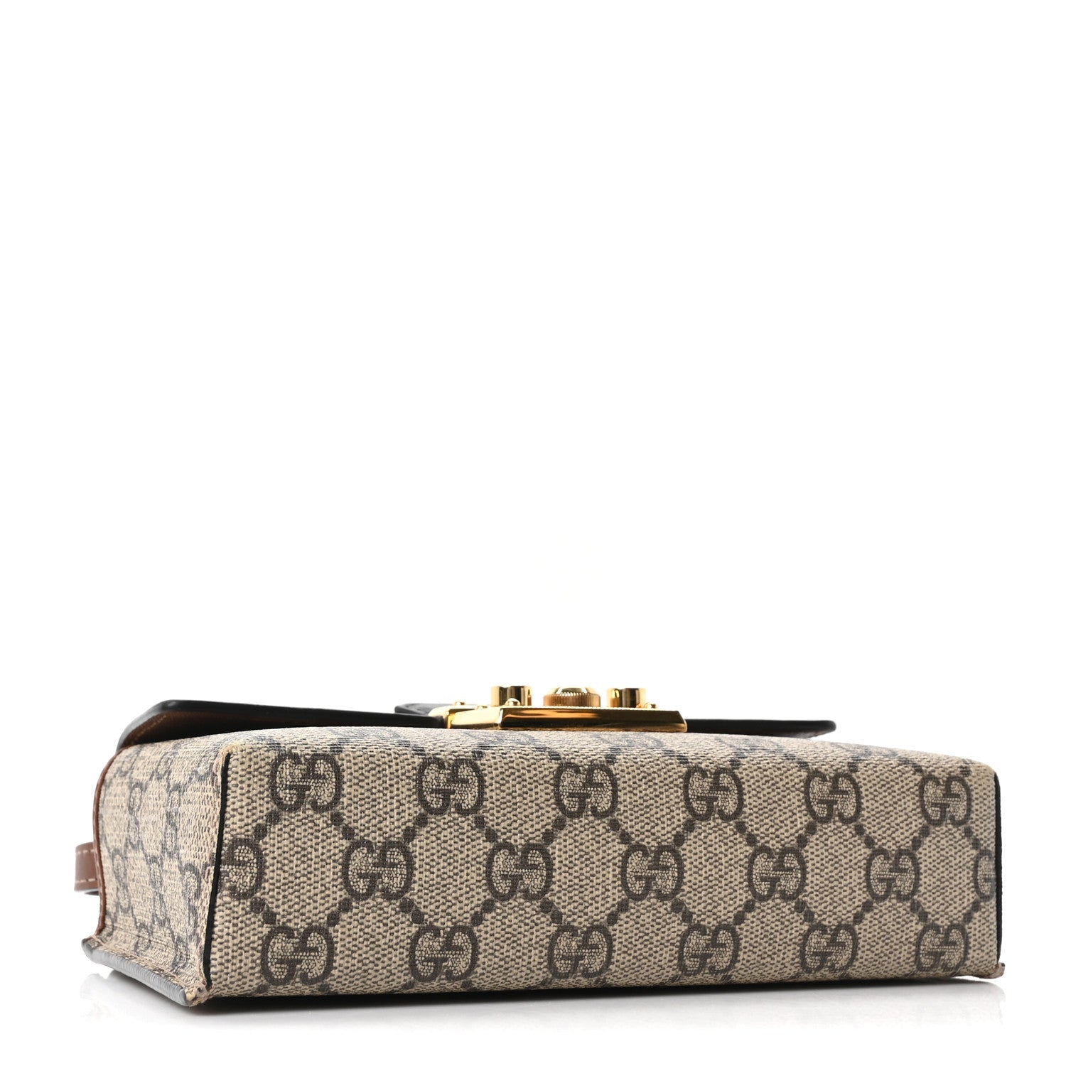 Gucci GG Supreme Monogram Calfskin Mini Padlock Top Handle Shoulder Bag Beige Black Cuir