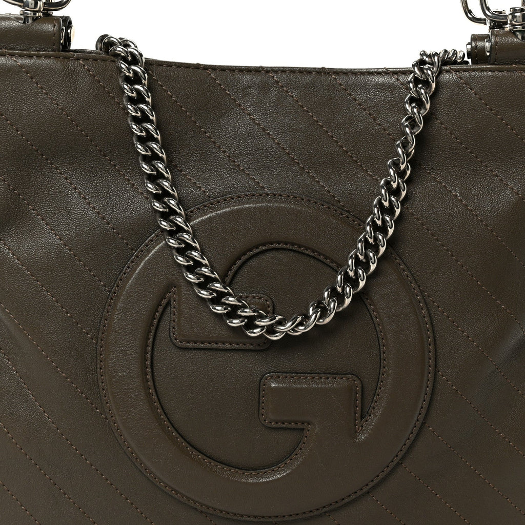 Gucci Sakai Be Green Calfskin Diagonal Stitched Small Blondie Tote Craclet Brown