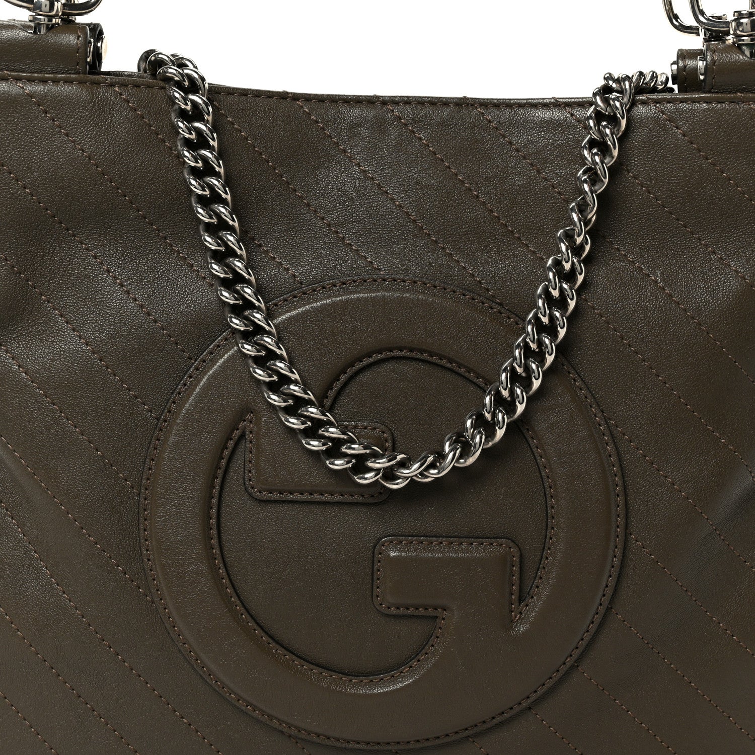 Gucci Sakai Be Green Calfskin Diagonal Stitched Small Blondie Tote Craclet Brown