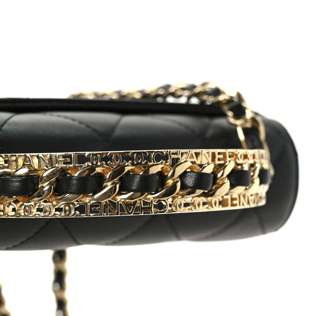 Chanel Shiny Calfskin Quilted Mini Metal Top Handle Flap Black