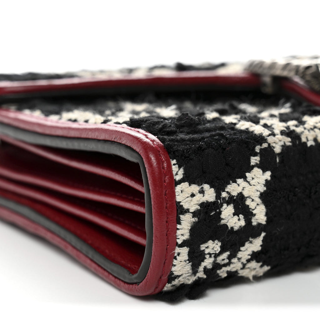 Gucci Tweed GG Monogram Mini Dionysus Chain Wallet Black White Romantic Cherry