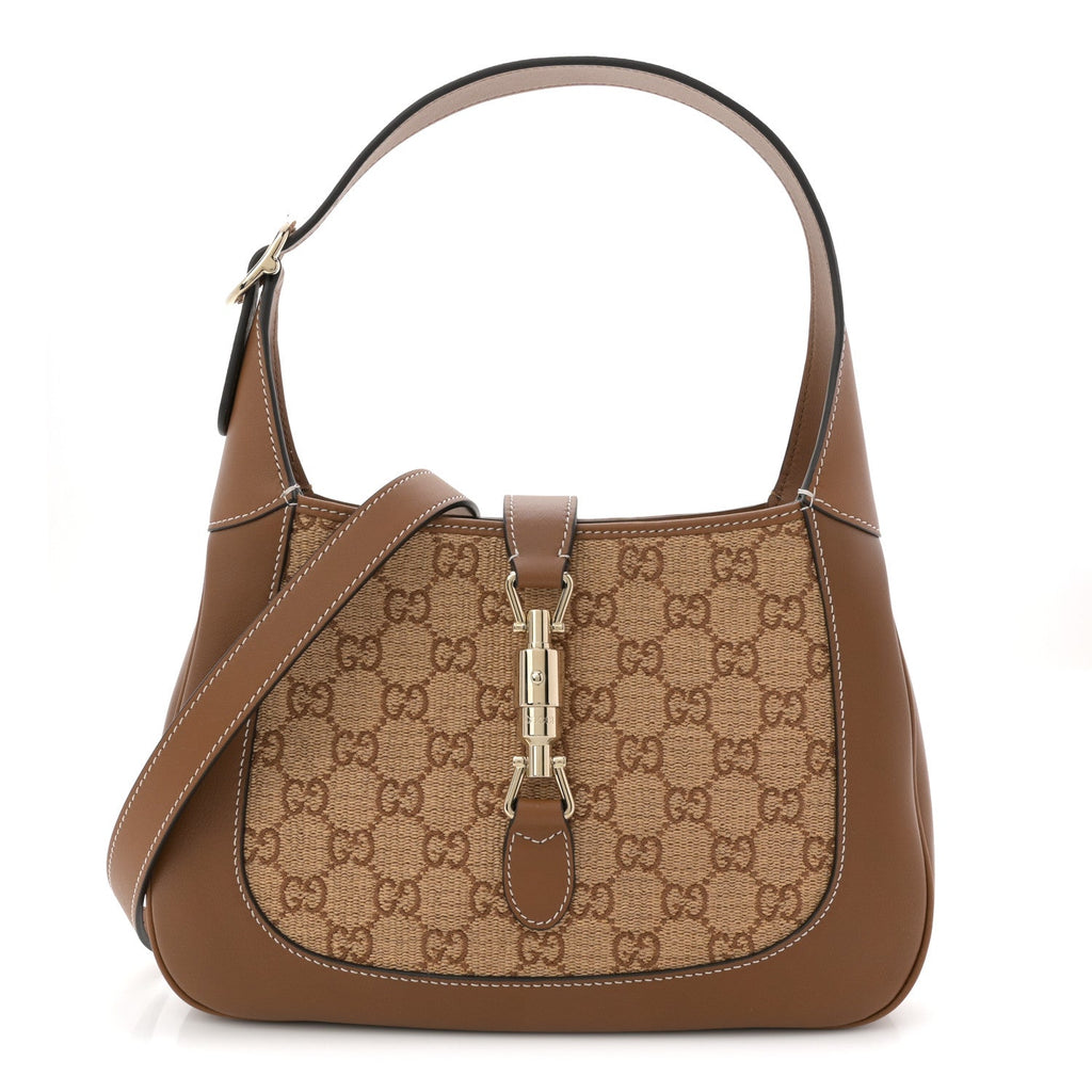 Gucci Raffia GG Supreme Monogram Calfskin Small Jackie 1961 Hobo Natural