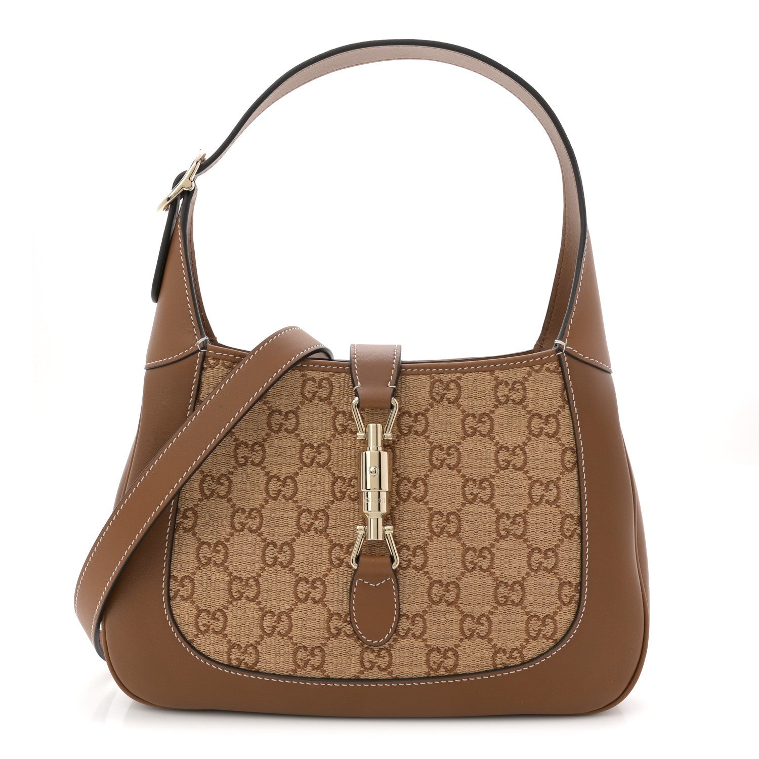 Gucci Raffia GG Supreme Monogram Calfskin Small Jackie 1961 Hobo Natural