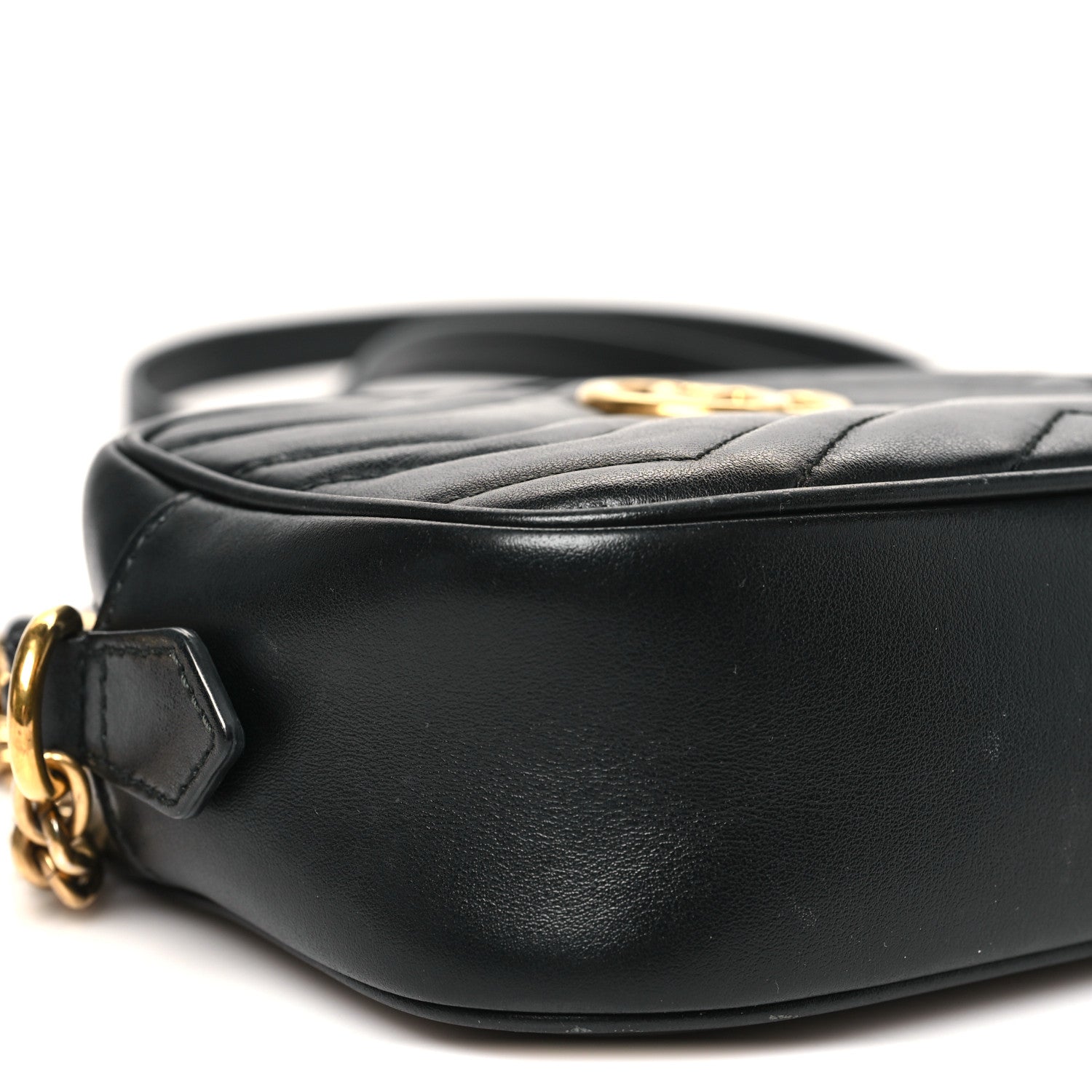 Gucci Calfskin Matelasse Mini GG Marmont Chain Shoulder Bag Black