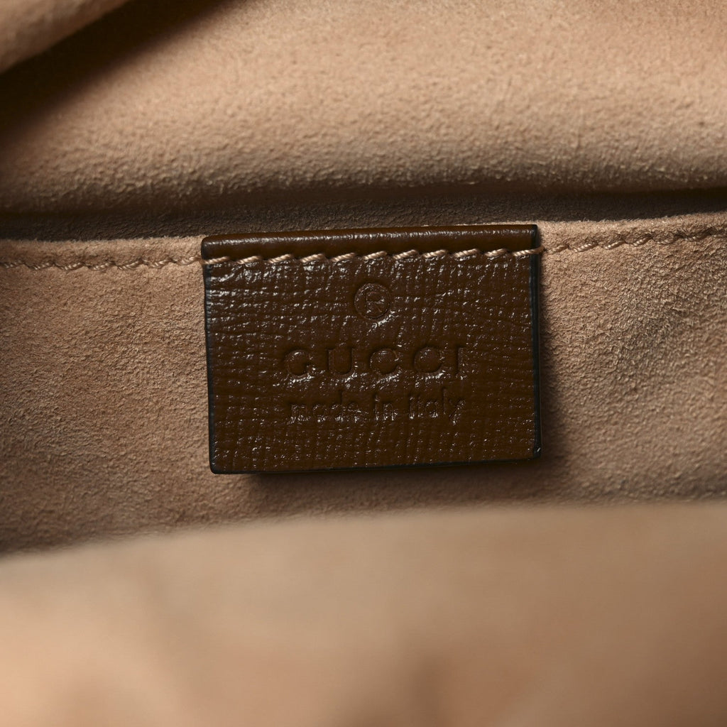 Gucci Monogram Textured Calfskin Horsebit 1955 Drawstring Bucket Bag Beige Brown Sugar