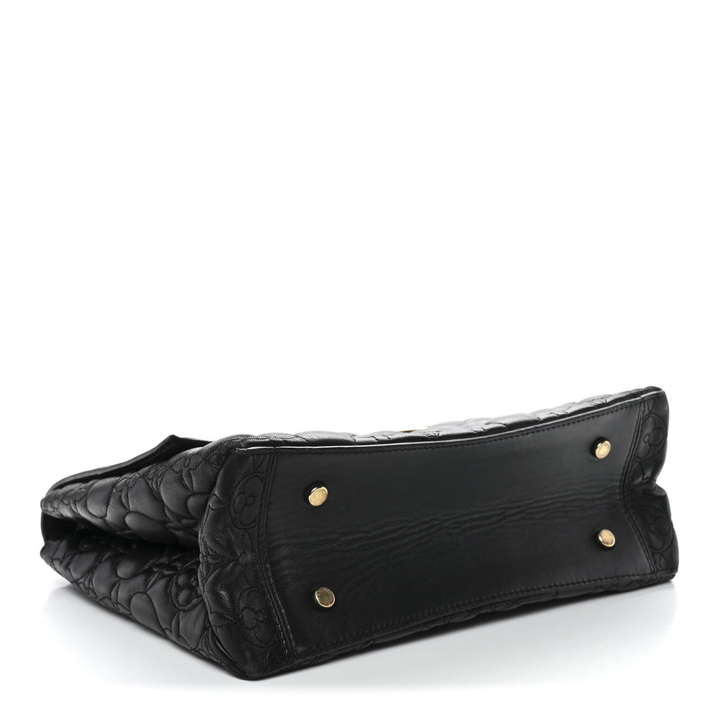 Louis Vuitton Lambskin Flower Quilted Twist Shoulder Bag GM Black