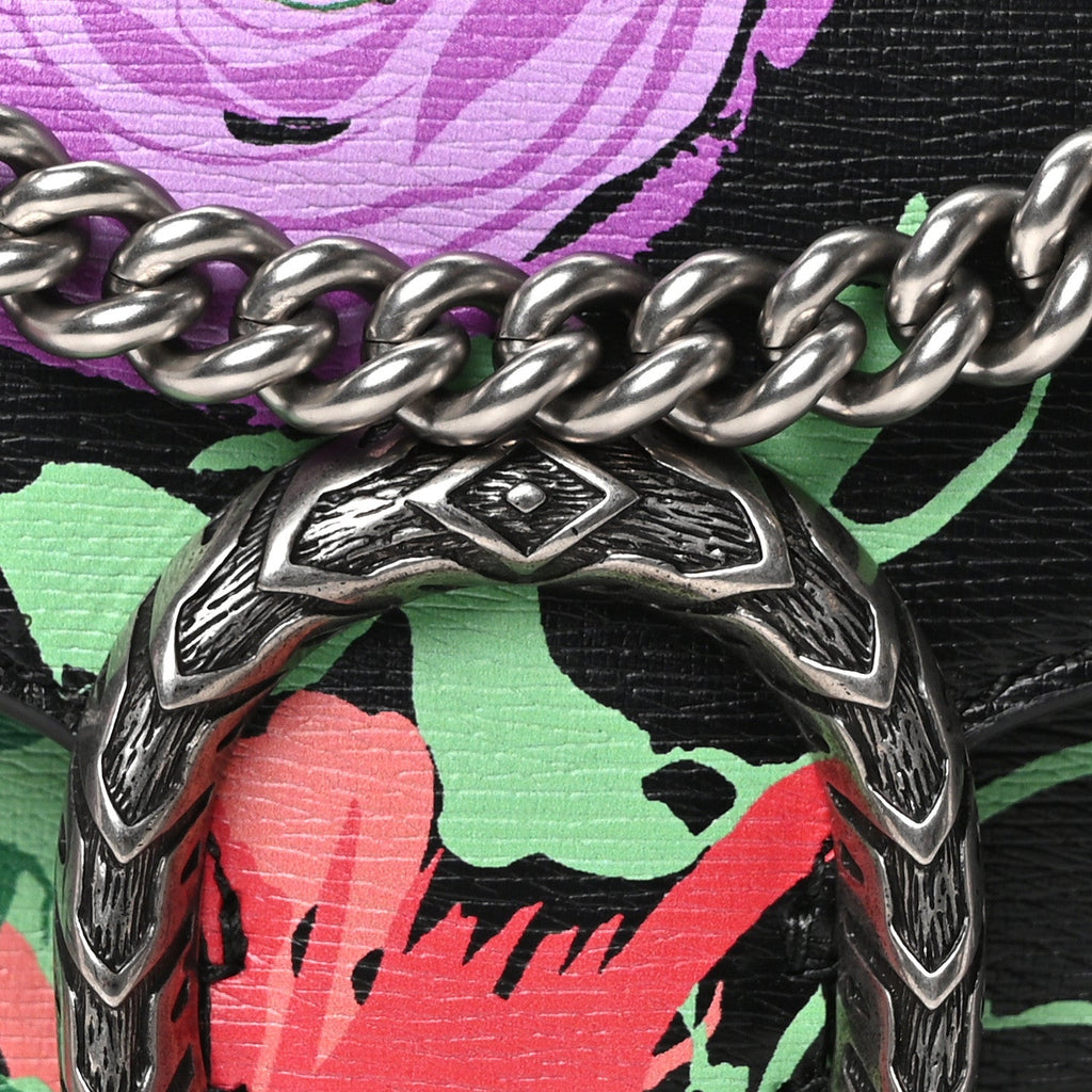 Gucci X KEN SCOTT New Shangai Calfskin Jenny Floral Print Small Dionysus Shoulder Bag Black Pink
