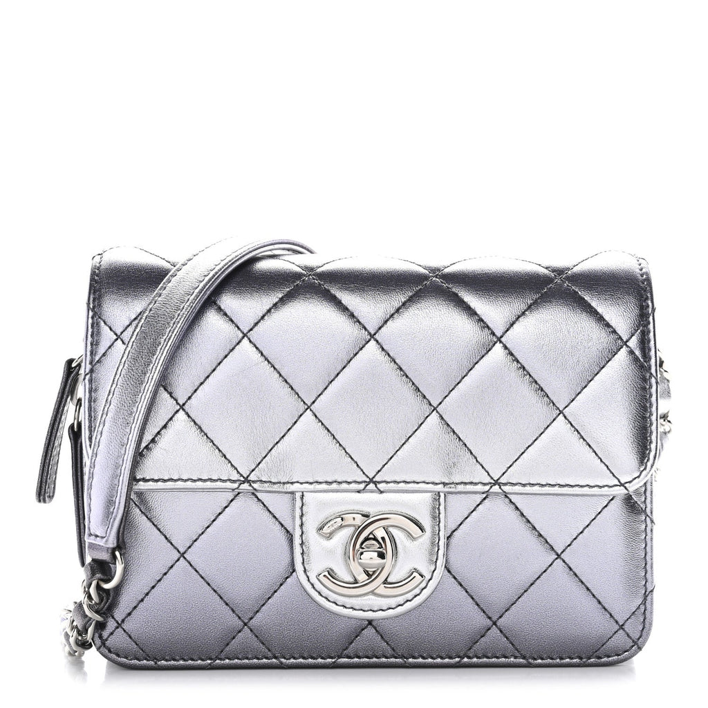 Chanel Metallic Lambskin Like A Wallet Flap Silvery Black