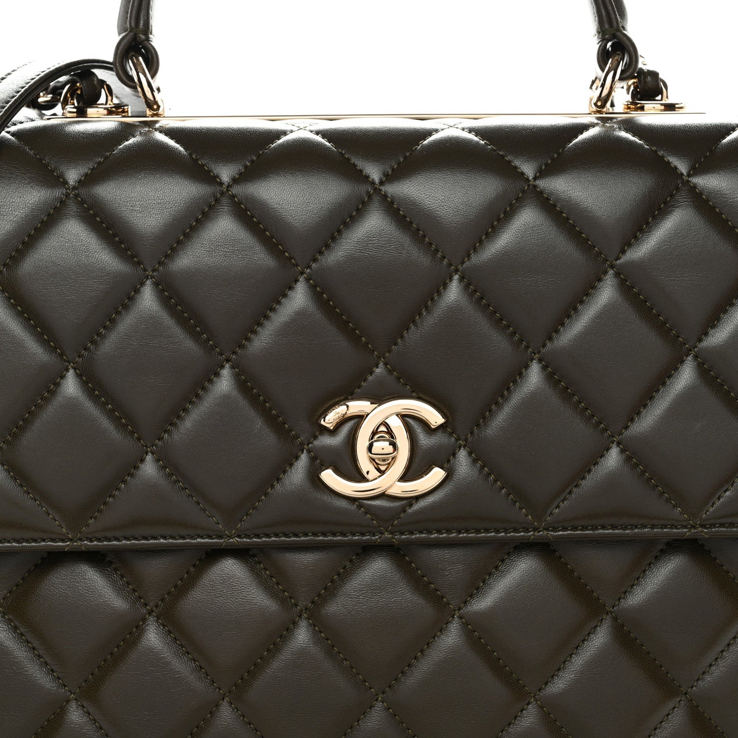 Chanel Lambskin Quilted Large Trendy CC Dual Handle Flap Bag Khaki