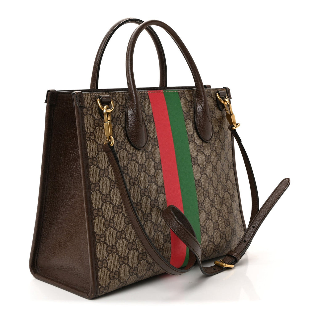 Gucci GG Supreme Monogram Textured Dollar Calfskin Web Gucci Tiger Small Retro Interlocking G Tote Bag Beige Ebony Live Red New Shamarock New Acero