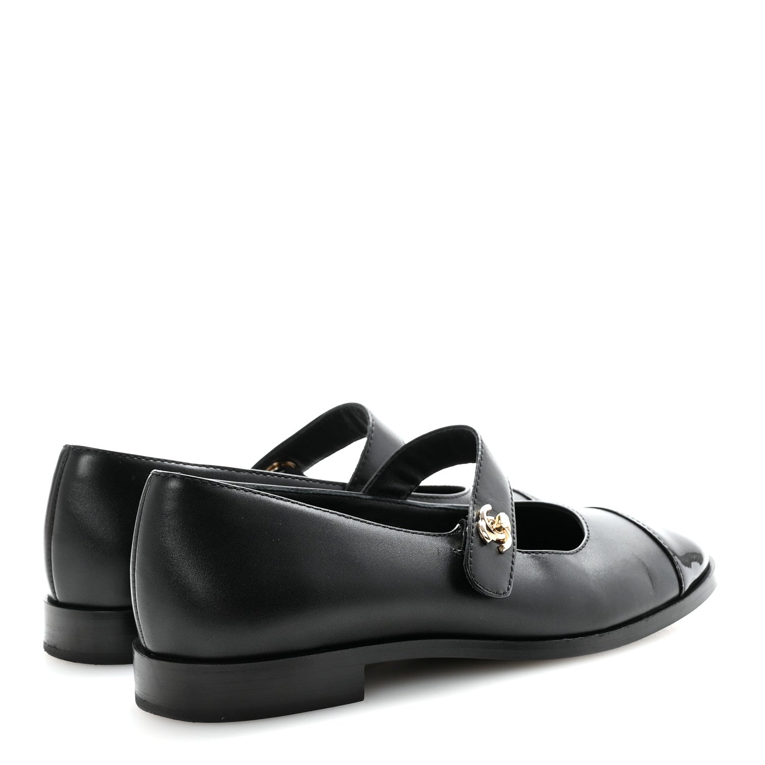 Calfskin Patent Mary Janes Flats 37 Black
