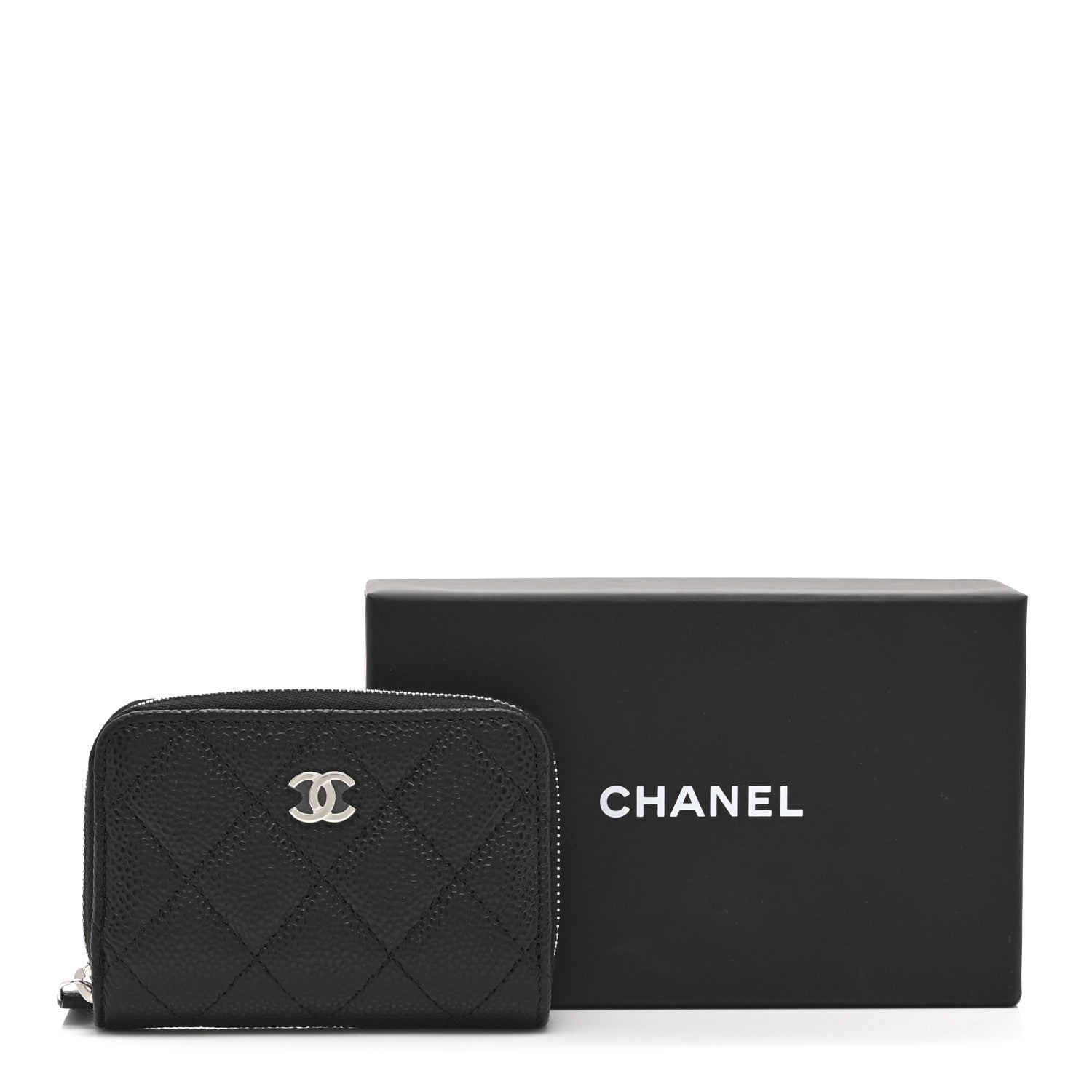 Caviar Quilted Zip Coin Purse Black
