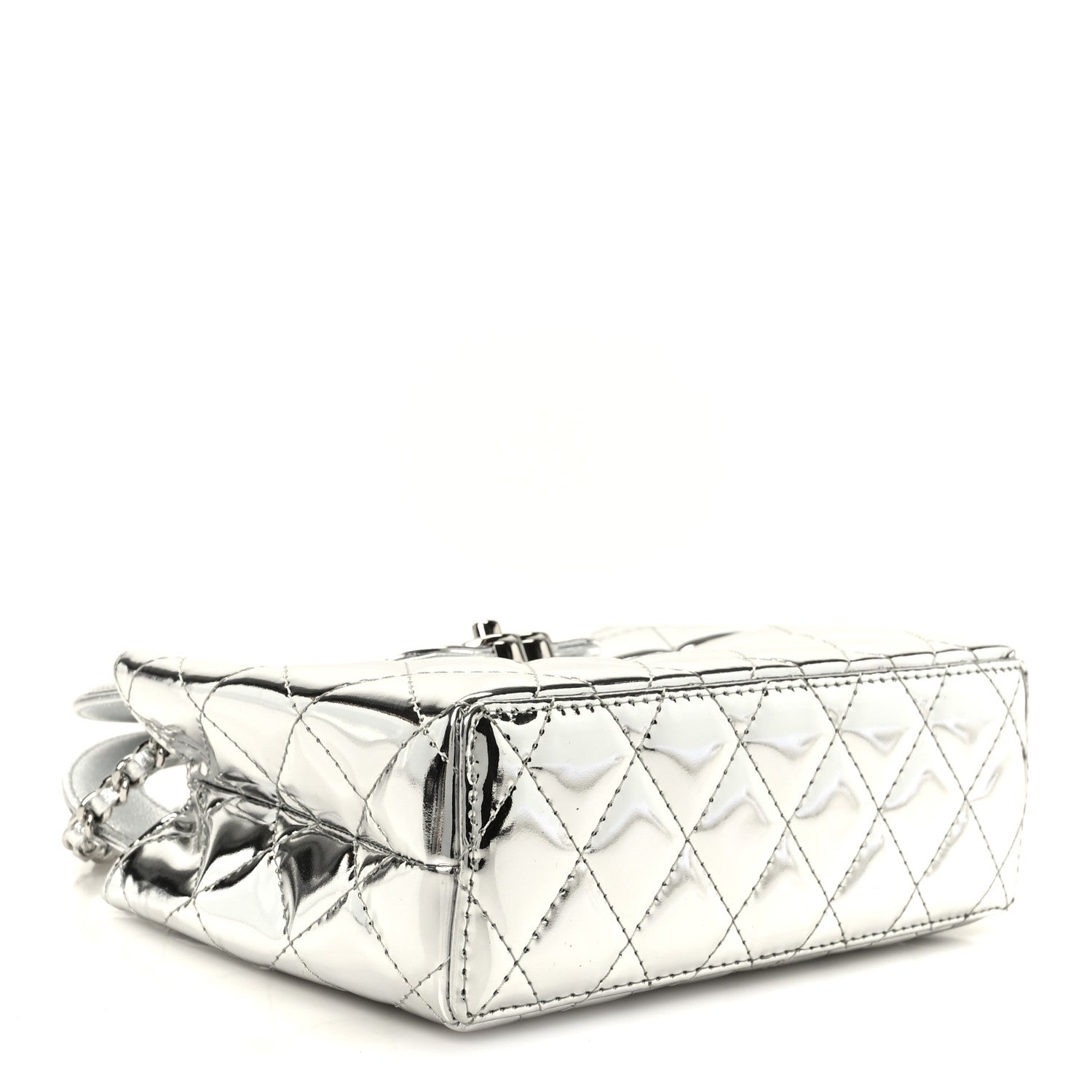Chanel Mirror Calfskin Metallic Calfskin Quilted Nano Kelly Shopper Silvery