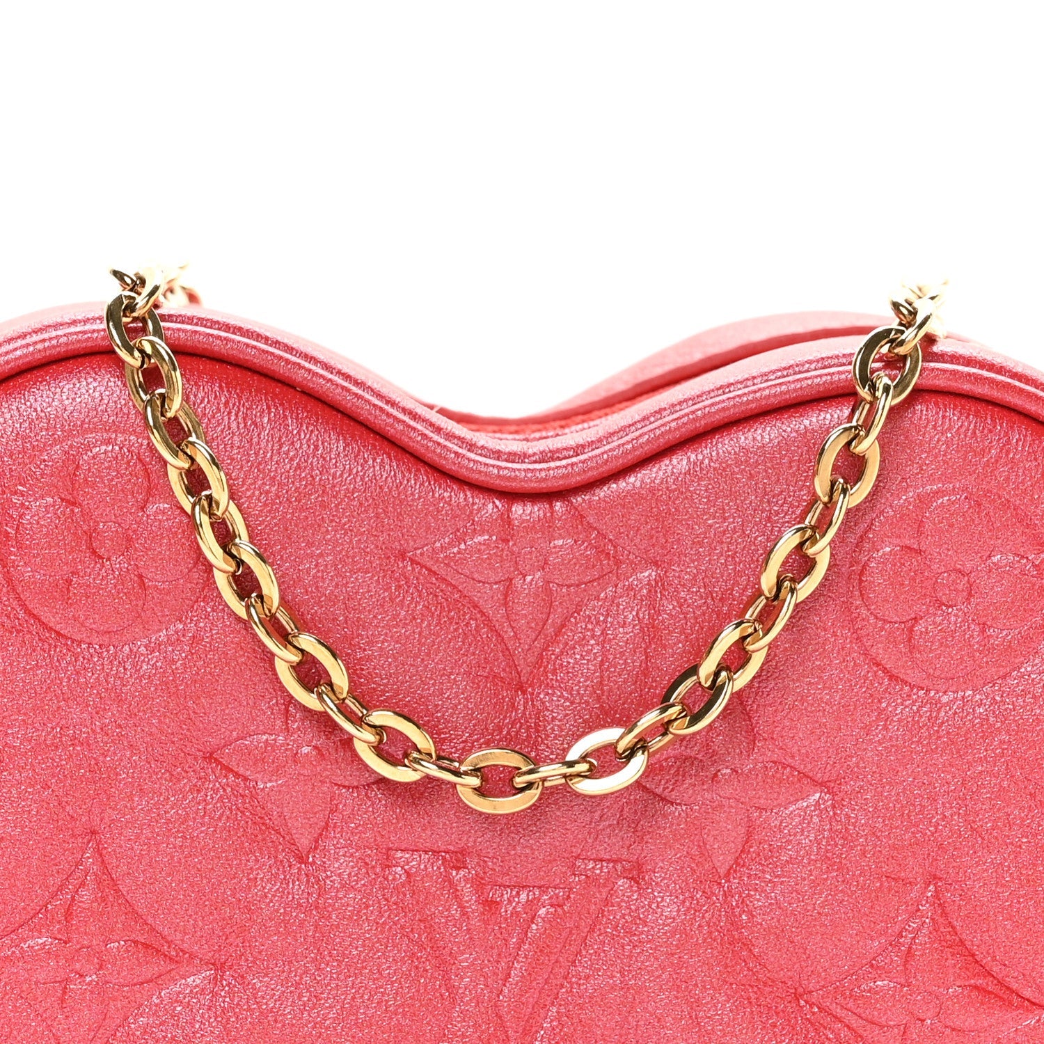 Louis Vuitton Lambskin Embossed Monogram Fall In Love Sac Coeur Heart Chain Bag Lipstick Red