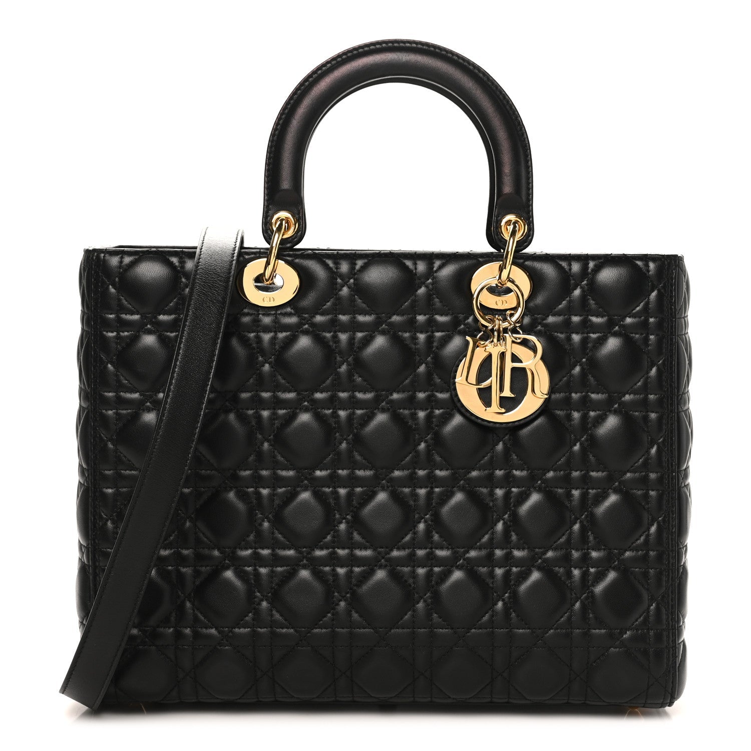 Christian Dior Lambskin Cannage Large Lady Dior Black