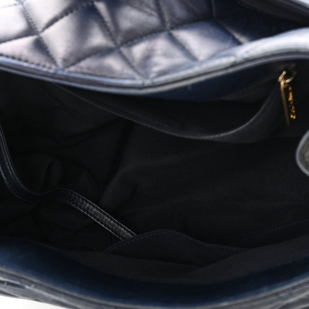 Chanel Lambskin Quilted Elegant CC Shopping Tote Navy Black