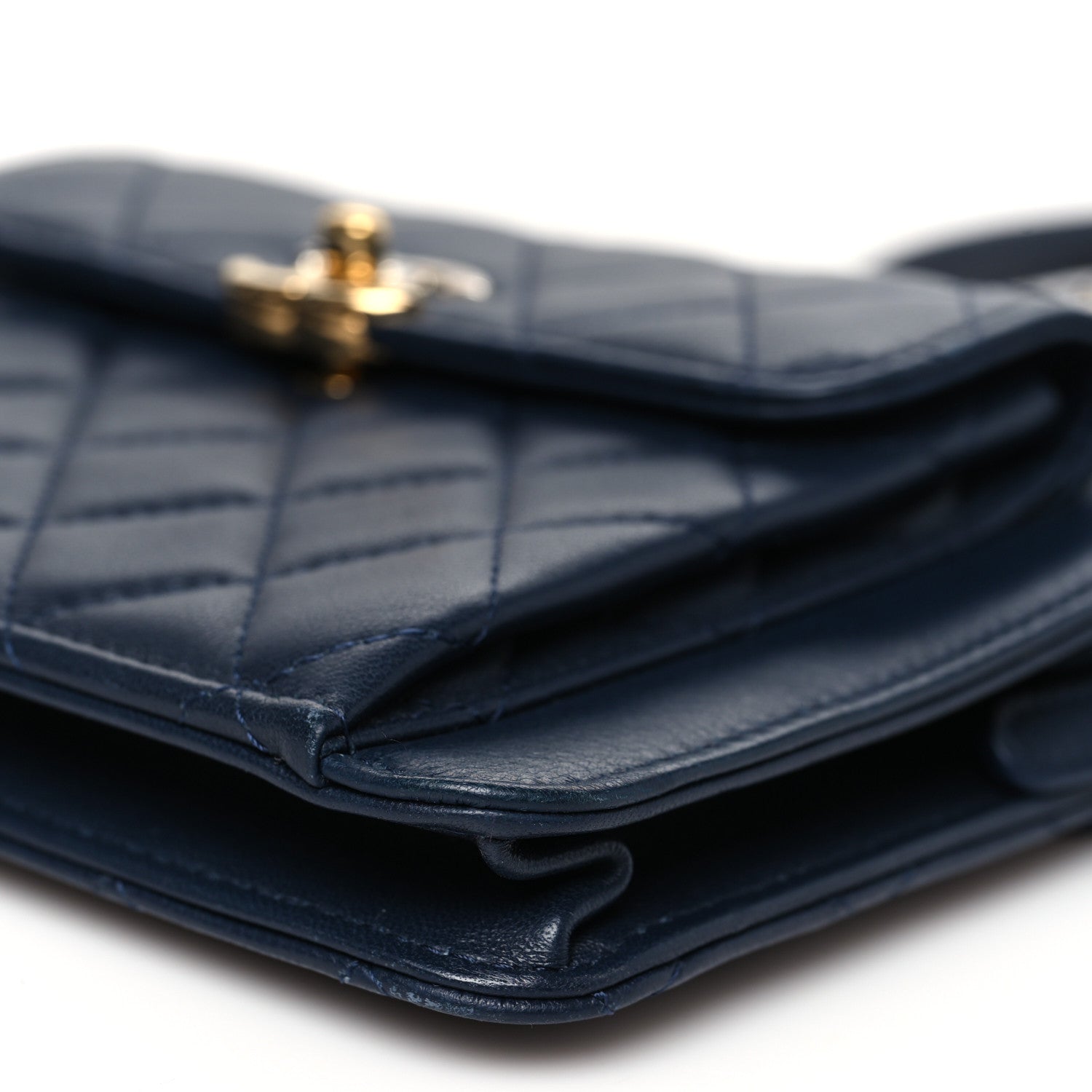 Chanel Lambskin Quilted Square Front Pocket Clutch With Chain Navy Blue